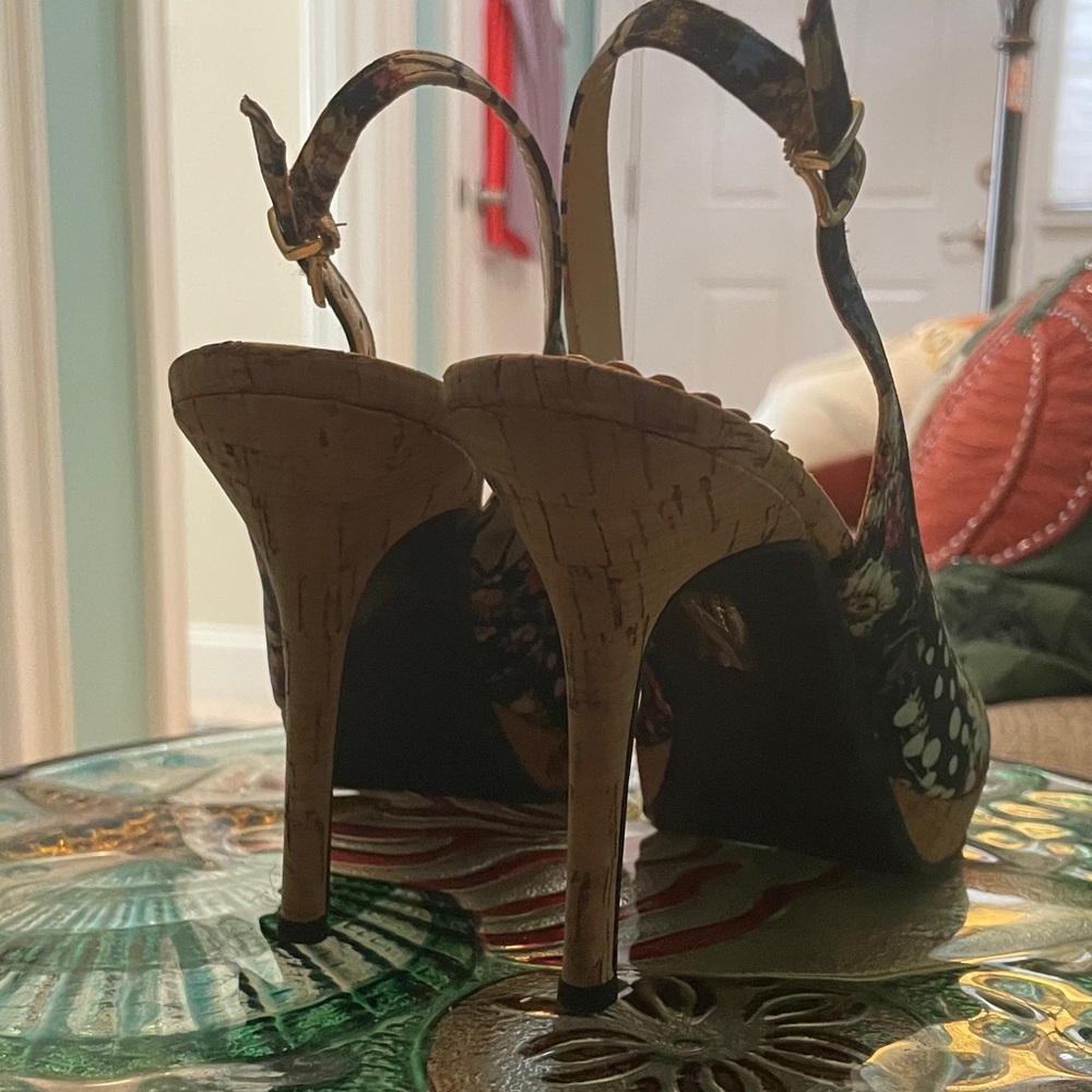 Floral Peep Toe Slingback Heels - Picture 2 of 3